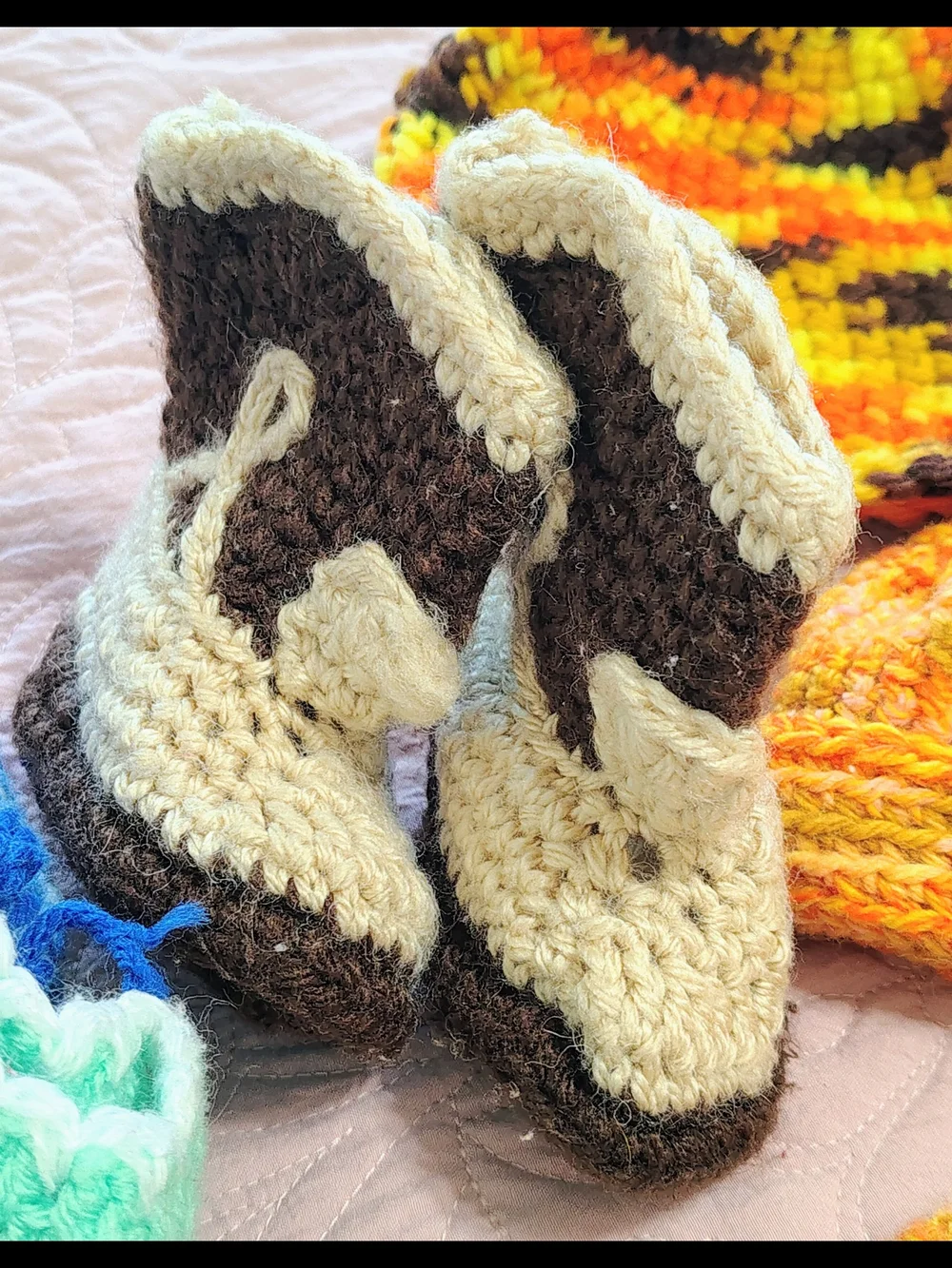 7 Handmade Crochet BABY Booties & 7 Crochet Hats Fun Designs Buttons Ties